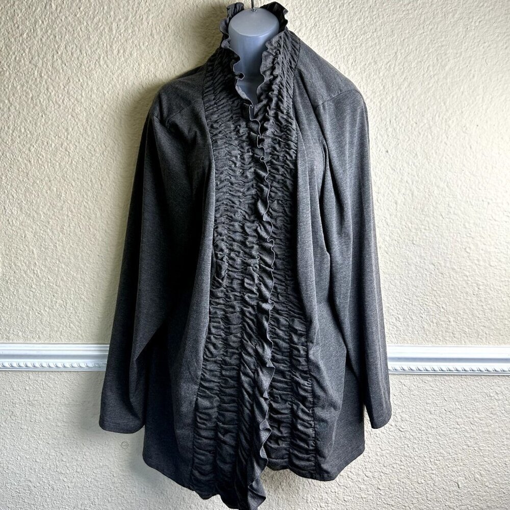 MILANO Womens 3XL Gray Layered Tiered Ruffle Long Sleeve Cardigan Rouched Comfy - Picture 7 of 8